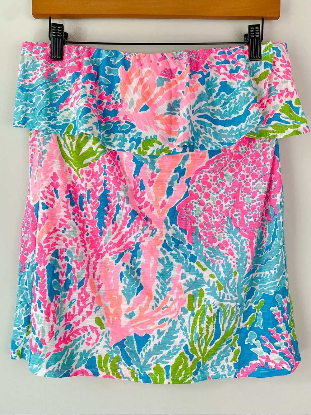 Lilly Pulitzer Womens Wiley Ruffle Tube Top L Pink Lets Cha Cha Off Shoulder